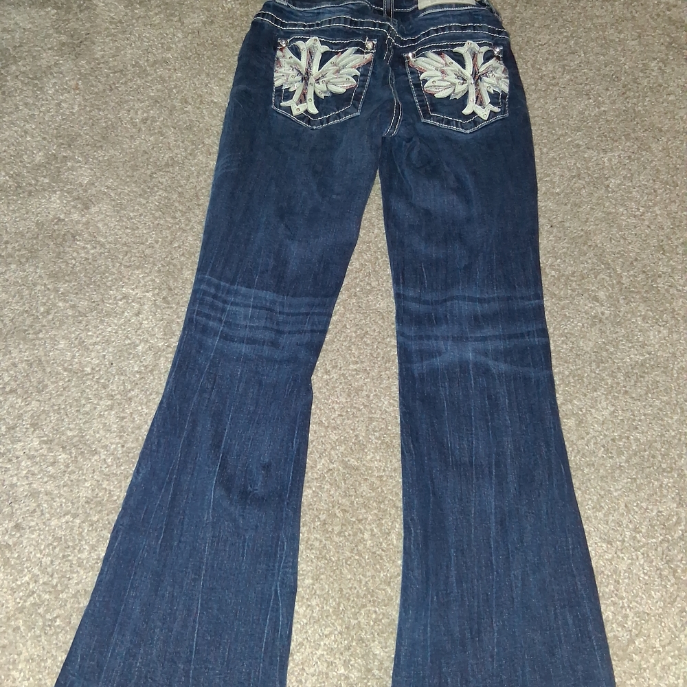 Miss Me Dark Blue Boot Cut Jeans with Embroidery